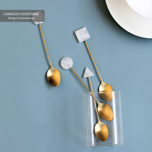 Small spoon-304 stainless steel coffee stirring dessert spoon gray pink white brown beauty spoon small medicine spoon internet celebrity live broadcast
