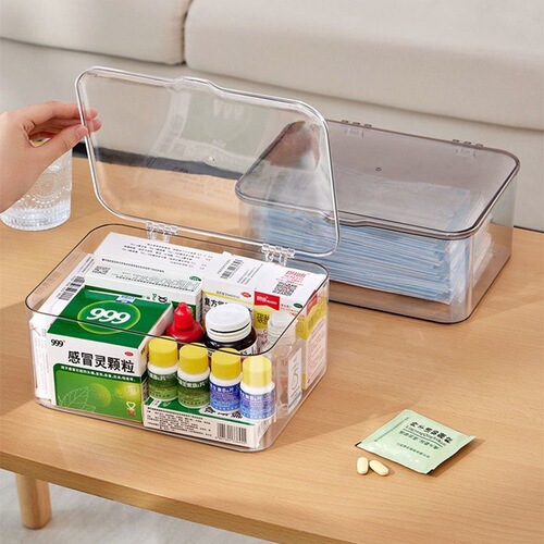 Medicine box family first aid large capacity transparent student dormitory dustproof medical and epidemic prevention drug storage box with lid