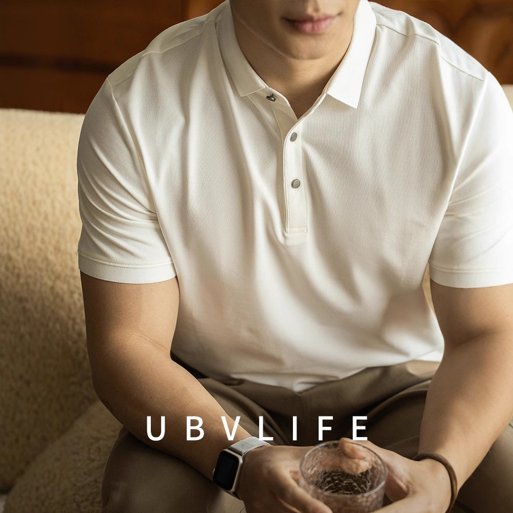 Men's new 2026 Spring/Summer short-sleeved polo shirt with turn-down collar, solid color business polo shirt, double pique cotton.