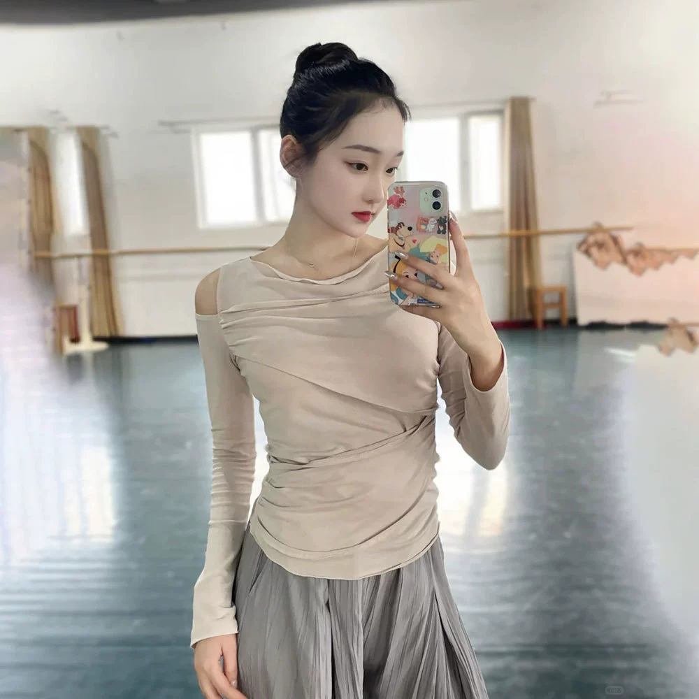 Одежда для танцевальных тренировок для женщин, топы для современных танцев с открытыми плечами, костюмы для студенческих художественных экзаменов, одежда для тренировок по китайскому классическому танцу.