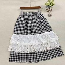 2025春季新女式下装半身裙日系棉麻宽松格子裙子小清新森系显瘦款