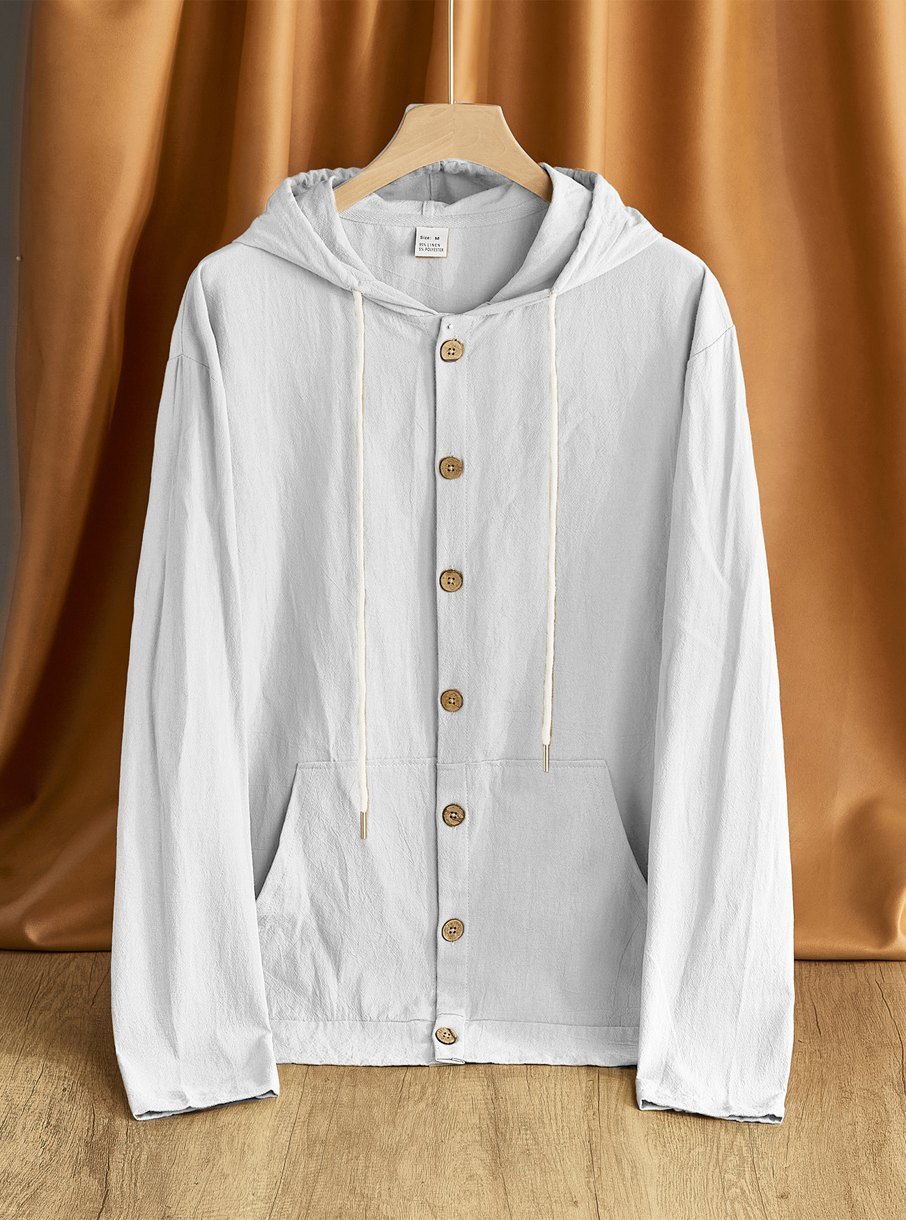 Transfronterizo Amazon Europa y América primavera y otoño camisa de botón hombre algodón y lino casual simple chaqueta de manga larga encapuchada de playa