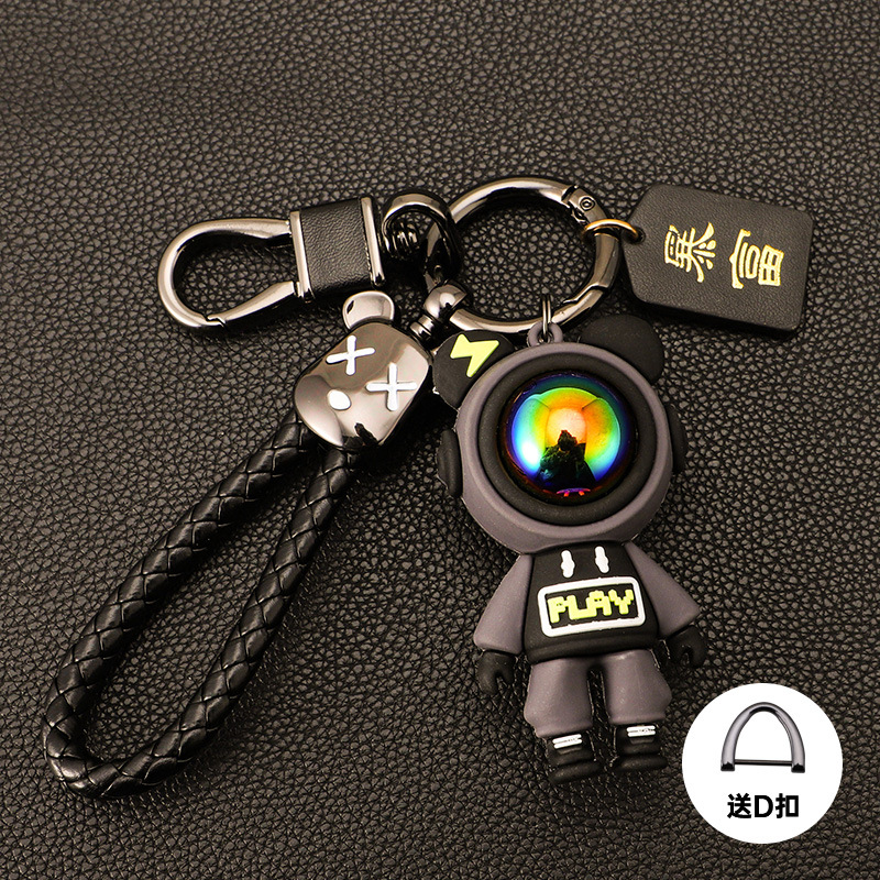 Cross-border Lightning Bear Car Llavero de silicona Colgante de oso violento Cuerda de mano Llavero de cuero de alta gama Fu