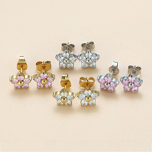 不锈钢梅花锆石耳钉 真空电镀18K金锆石精致女孩耳钉 外贸出口耳