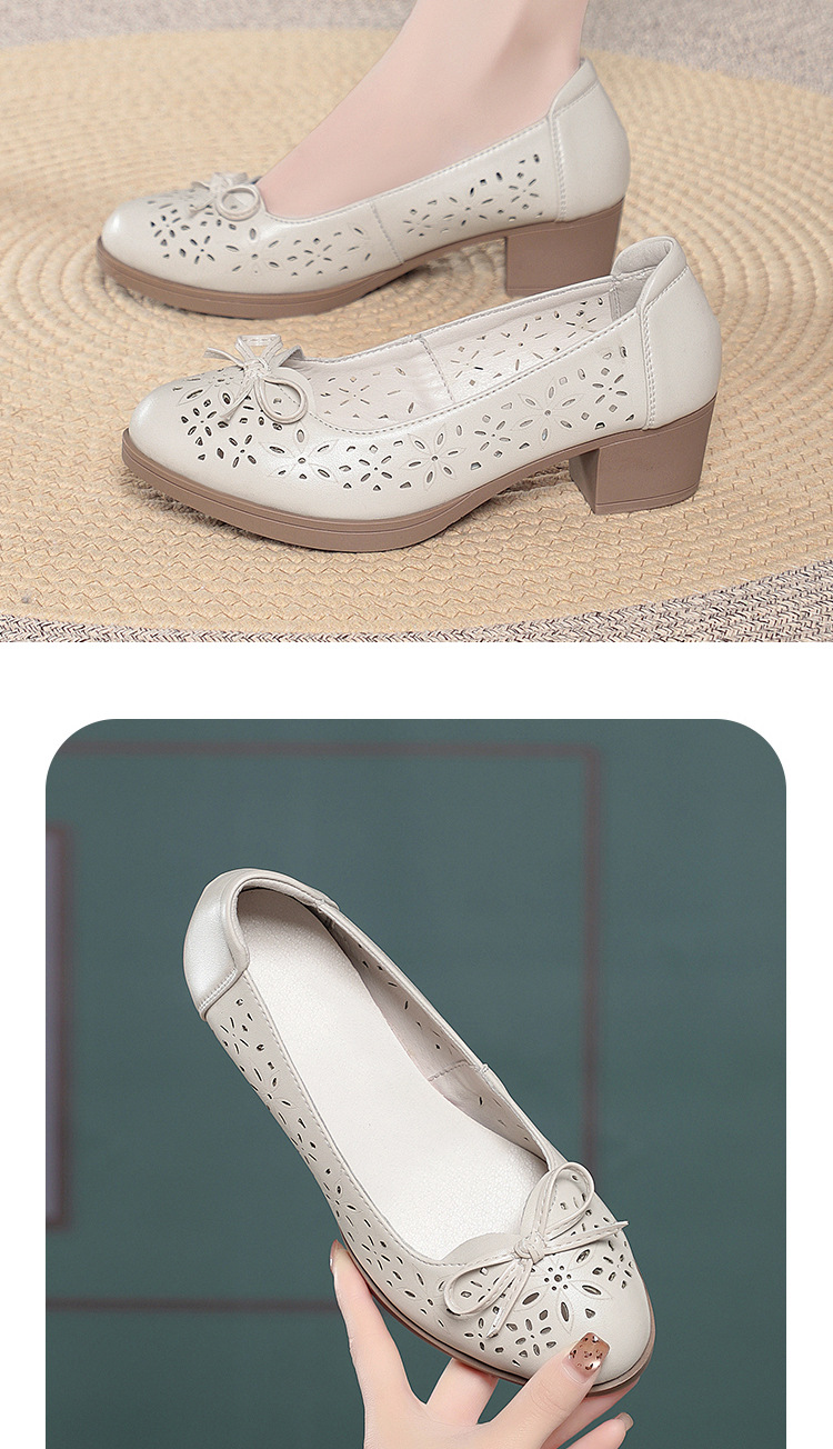 Giày sandal nữ da mềm đế bệt chống trượt — màu be chi tiết 11