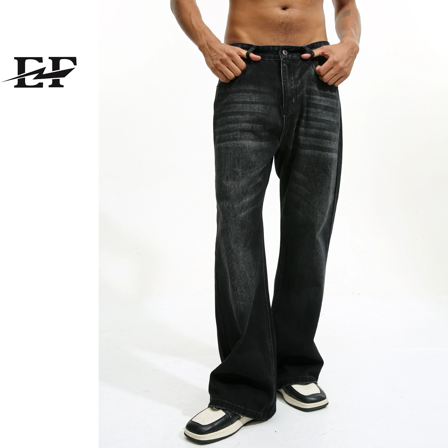 EF JEANS|Четыре сезона новый стиль Гонконг VIbe простой стиль легкий отблеск свободные выстиранные джинсы