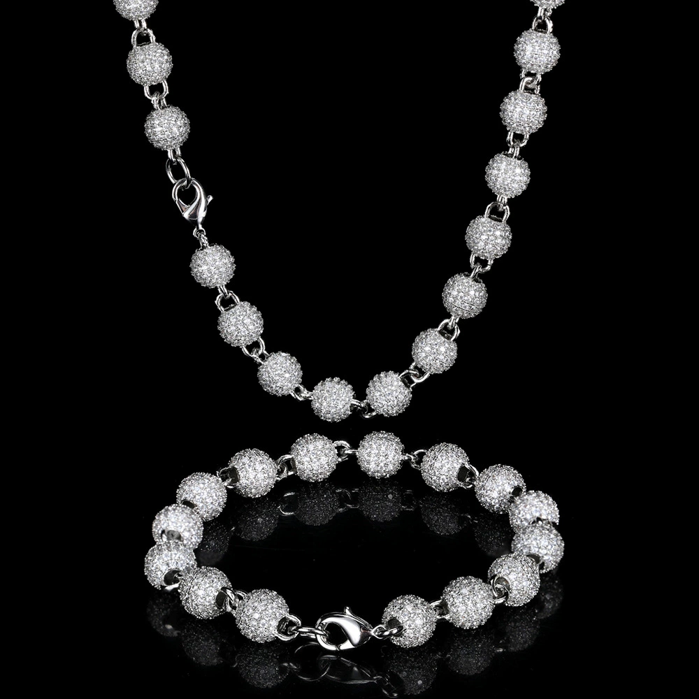 Zirconium hip-hop style, round beads, necklace, accessory, bracelet, European style, 8mm, wholesale