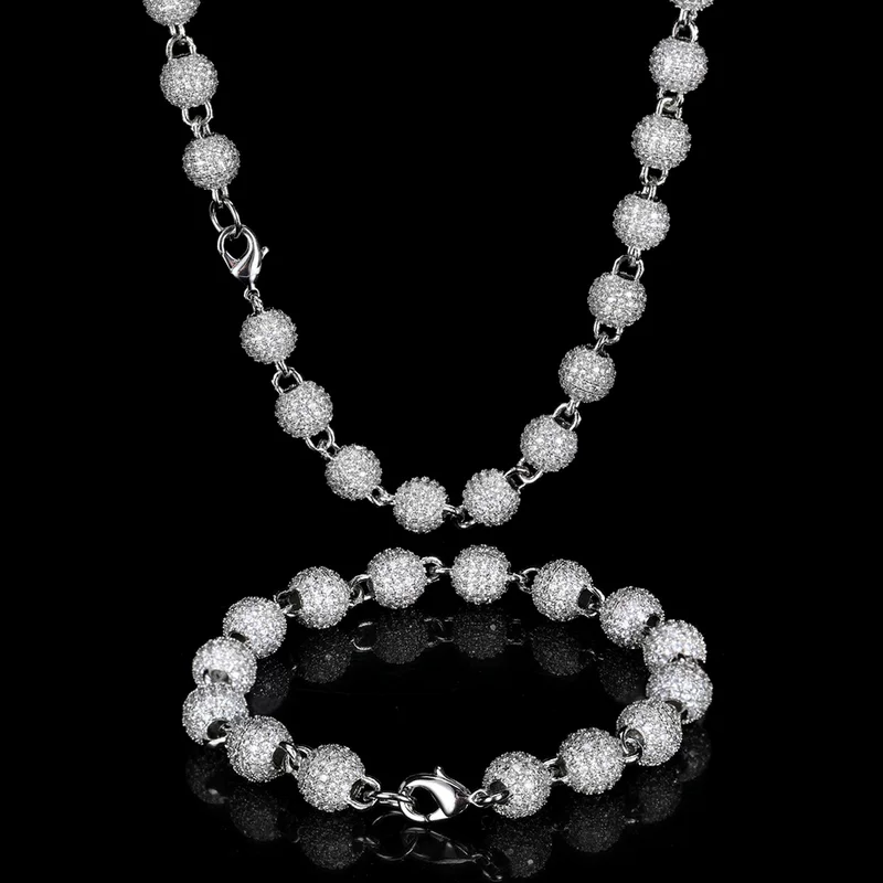 Zirconium hip-hop style, round beads, necklace, accessory, bracelet, European style, 8mm, wholesale
