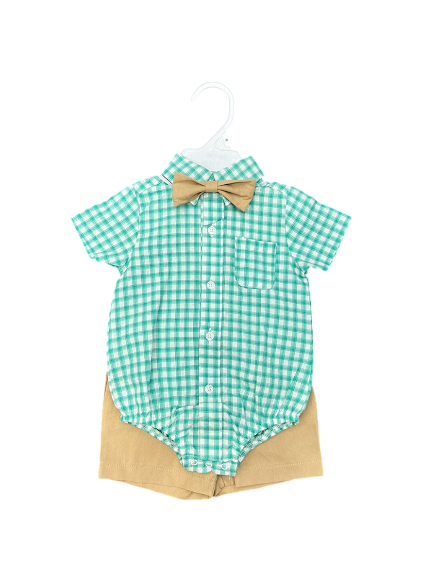 Comercio exterior transfronterizo bebé bebé pajarita manga corta traje de tres piezas pequeño caballero camisa a cuadros ropa para recién nacidos image 6