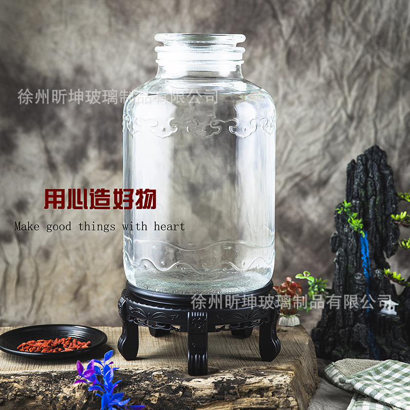 厂家直销透明玻璃泡酒罐家用密封储物罐精美龙头底座各种规格罐子