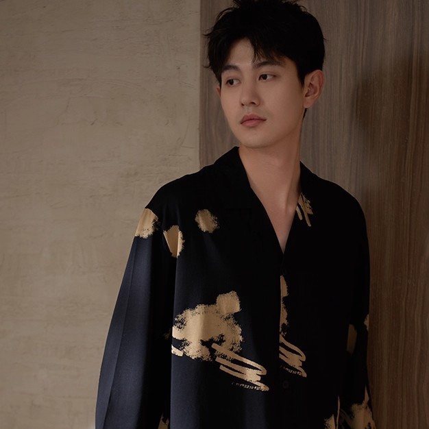 2025 New Spring and Autum Men's Pajamas Long-Sleeved Cardigan Suit Autum and Winter Black Home Clothes Can Be Worn Outside