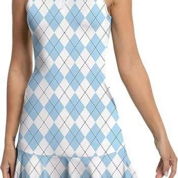 Cross-Border Women's Sleeveless Diamond-Patterned Tennis Dress with Built-In Shorts, Golf Outfit Sportswear