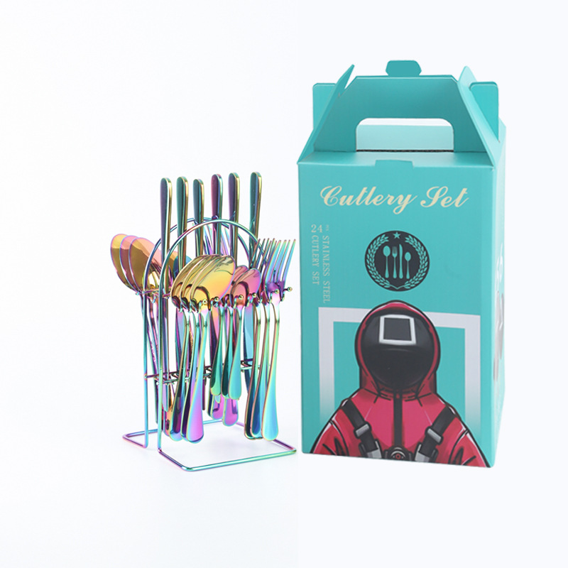 Amazon transfronteriza 1010 vajilla de acero inoxidable conjunto de 24 piezas cuchillo de filete occidental, tenedor y cuchara traje de celebridad de Internet regalo de vacaciones