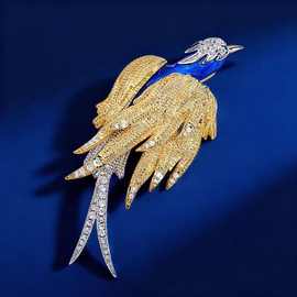 精工微镶锆石小鸟胸针高档女小众设计高级珐琅彩胸花时尚大衣别针
