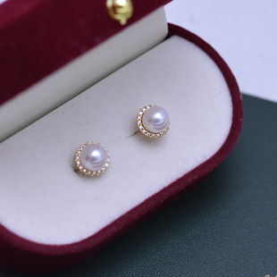 6-7mm Freshwater Pearl Highlight Highlight Nearly Round Almost Flawless Sunflower Earrings S925 Silver Needle Cross-border Direct Supply