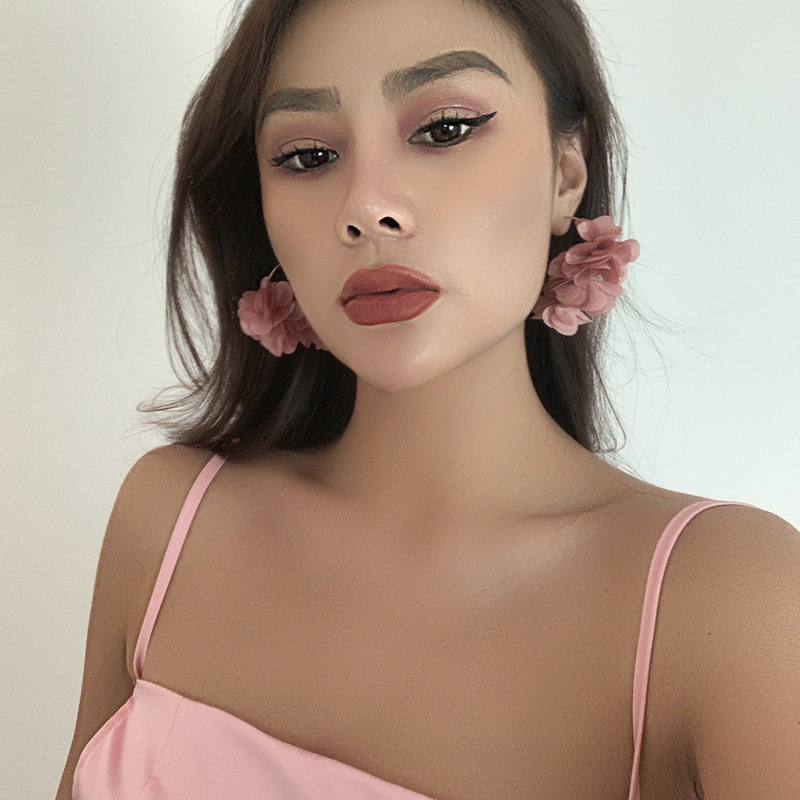 European and American cross-border jewelry holiday style sweet color flower earrings temperament diamond chain mesh flower earrings