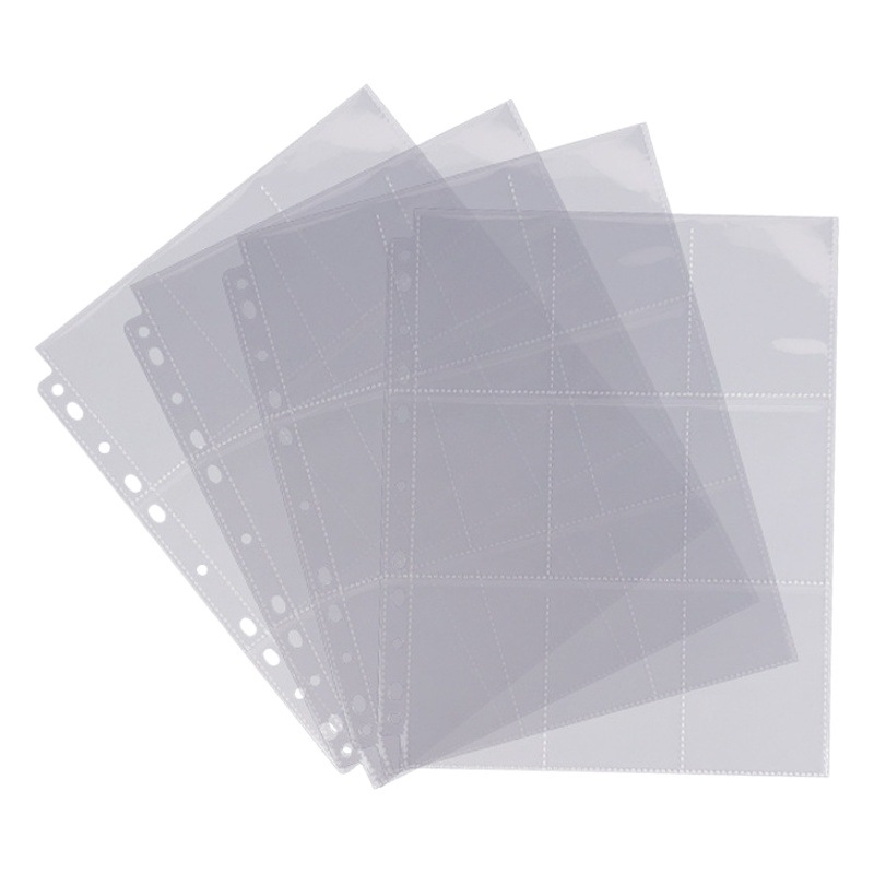 9-grid bolsa de tarjeta de visita 11 hoyos a4 transparente PP bolsa de página interior de hojas sueltas reemplazo de hojas sueltas libro de colección de tarjetas de juego de 3 pulgadas