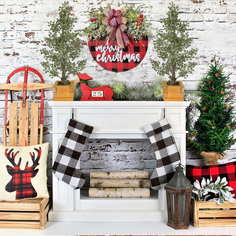 Amazon nueva simulación ciprés árbol de Navidad fondo de madera decoraciones navideñas decoraciones de ventana al por mayor