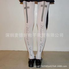 跨境ins字母印花袜子女日系连裤袜四季JK袜款街头外贸批发