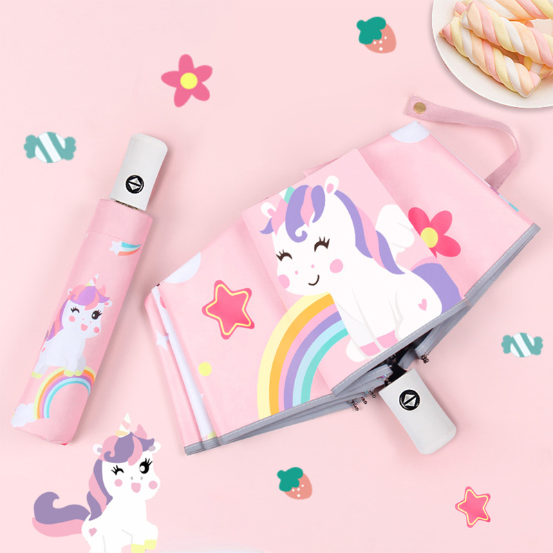 Cross-Border Supply of Folding Fully Automatic Children's Umbrellas for Primary School Students, Rain or Shine, Girls and Boys, Vinyl Sunshade and Sun Protection