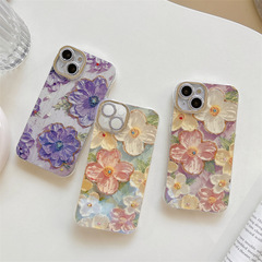 新款藍光油畫花適用iPhone15promax手機殼蘋果14pro全包13/12女15