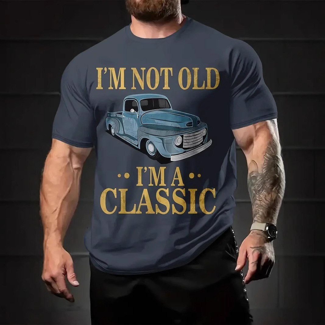 Venta caliente transfronteriza europea y americana, eslogan divertido, estampado en 3D, camiseta de cuello redondo de manga corta suelta de verano para hombres