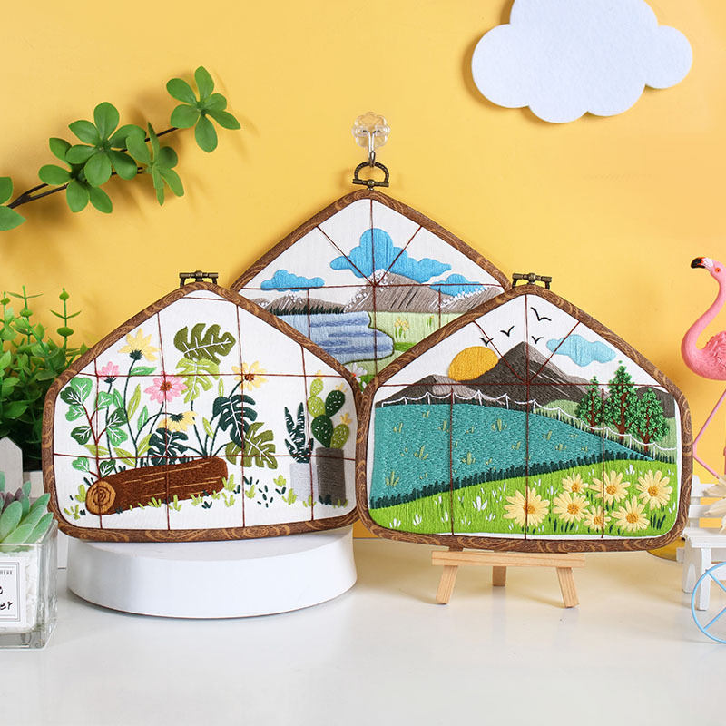 Paisaje bordado DIY material paquete hecho a mano flores y hierbas tela europea estereoscópico antiguo pinturas colgantes en inglés transfronterizo