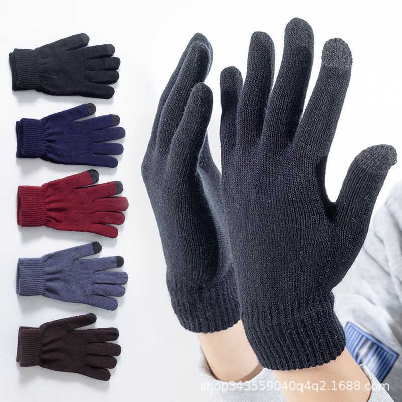 [Exclusivo transfronterizo] guantes de pantalla táctil de lana de punto forrados de lana para hombres de otoño e invierno cálido juego de equitación al aire libre