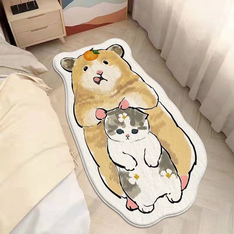 Cartoon feline alfombra de cachemira dormitorio alfombra de cama sofá doméstico mantas de mesa de té resistente al desgaste fácil de cuidar alfombra de ventana flotante