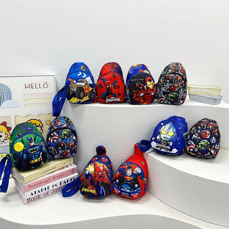 Cartoon character superhero printed nylon material lightweight chest bag large capacity kindergarten children's bag