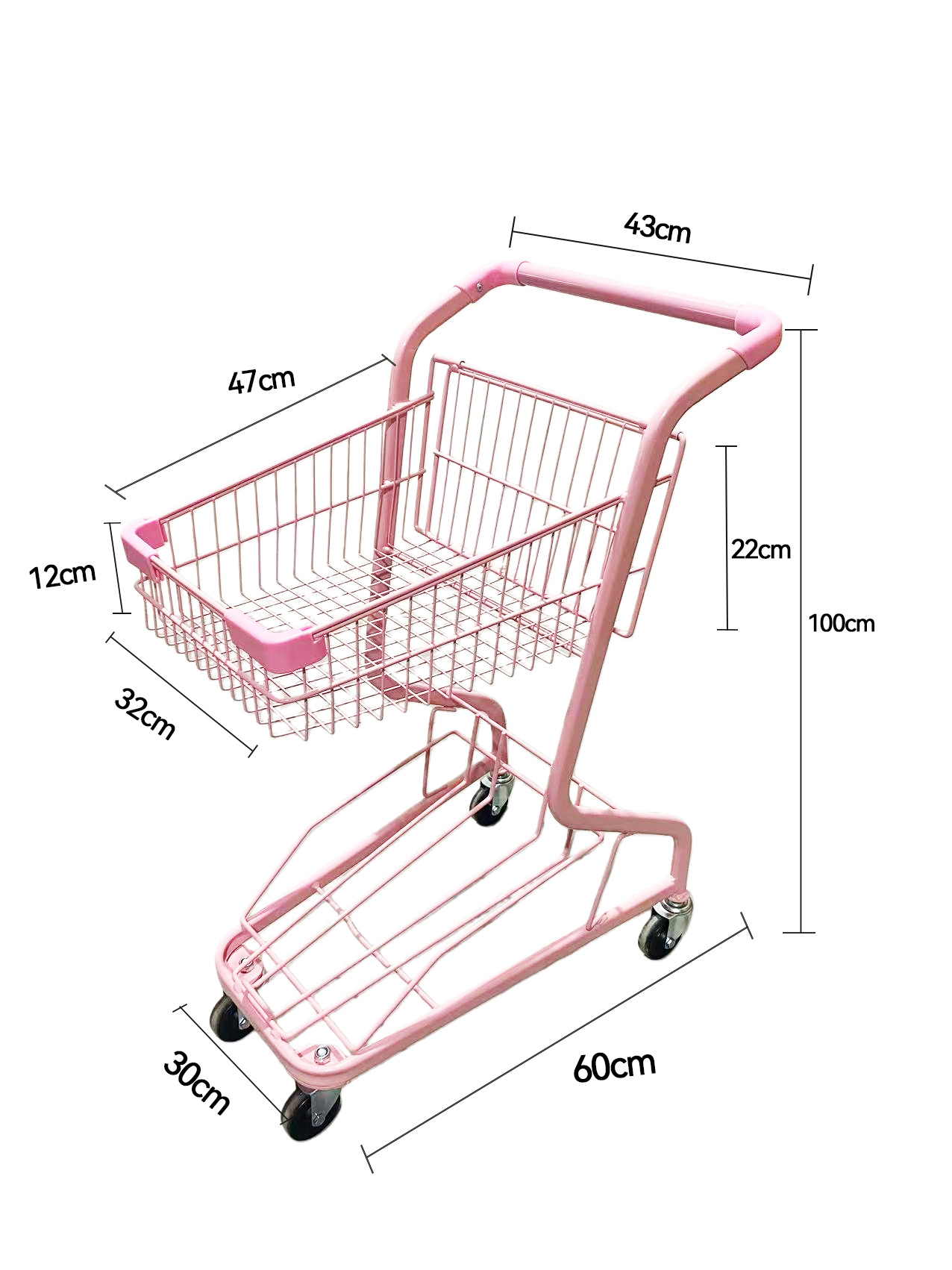 Supermercados multifuncionales agarran carritos de muñecas, centros comerciales de dos pisos, carritos de compras, puestos rojos de la red, carritos domésticos