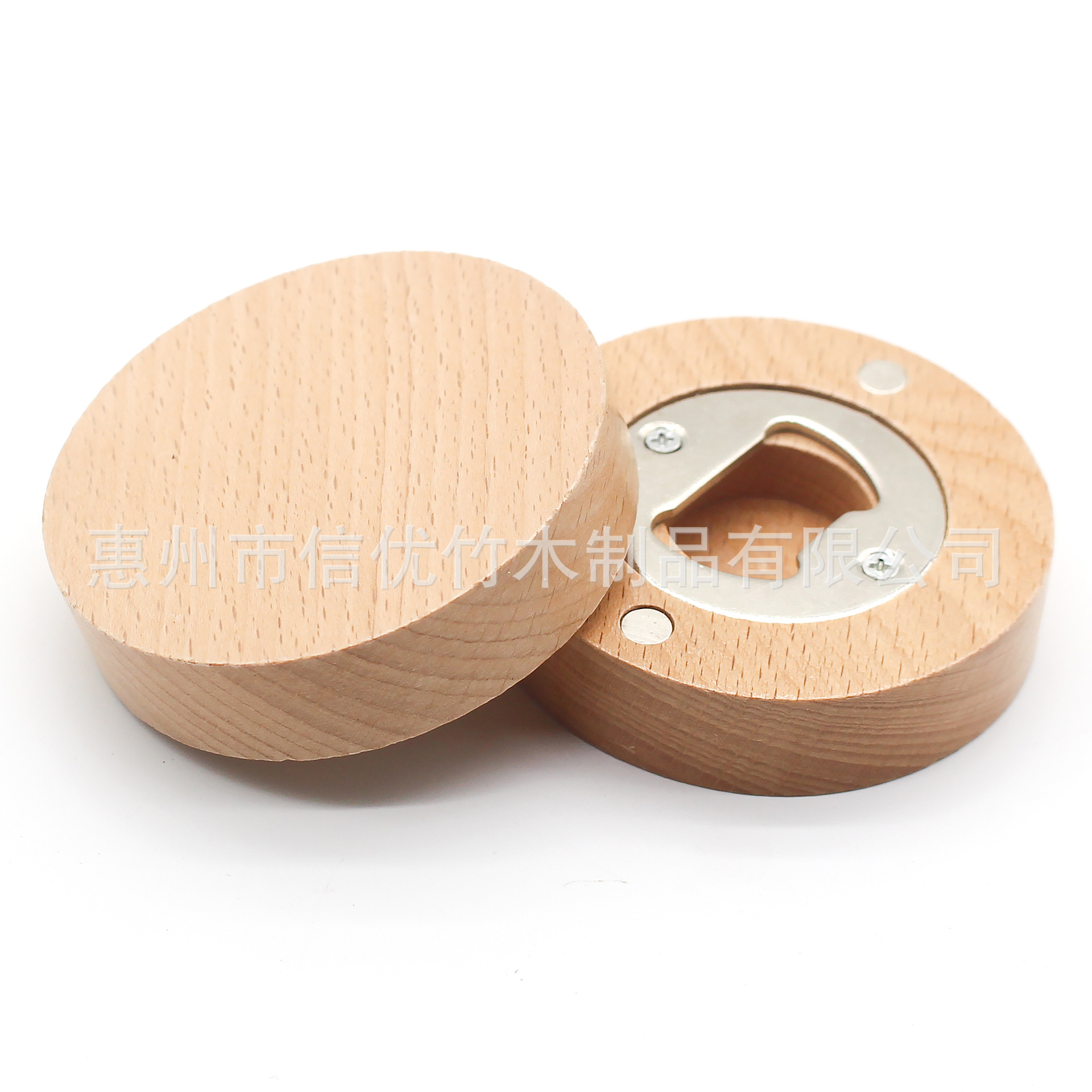 (2개) 국경 간 공급 나무 와인 병따개 둥근 단단한 나무 병따개 너도밤 자석 냉장고 스티커 맥주 병따개