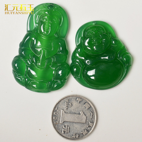 Ice green chalcedony pendant agate Guanyin Buddha pendant men and women jade Maitreya Buddha jade pendant live supply wholesale