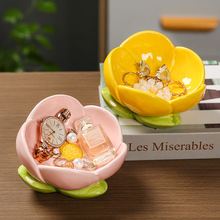 郁金香花朵入户玄关摆件钥匙收纳陶瓷高级进门口置物盒花朵收纳盒