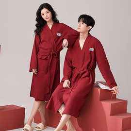 情侣睡衣睡袍春秋季新款长袖纯棉浴袍结婚新婚喜庆大红色男女晨袍