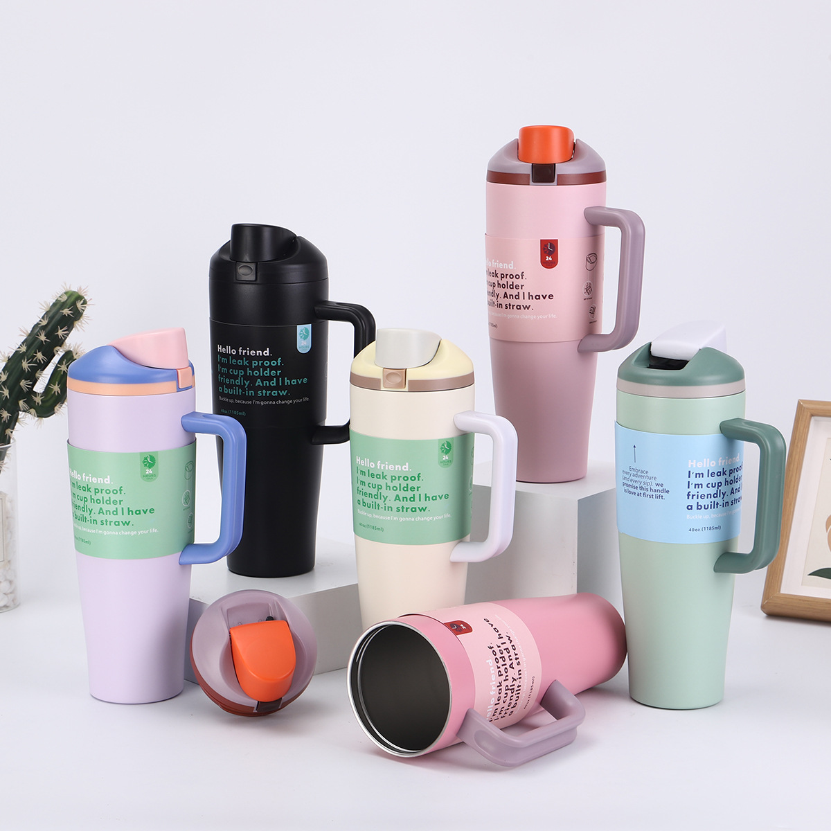 亚马逊新款双饮保温杯大容量304不锈钢水杯户外真空运动水壶批发