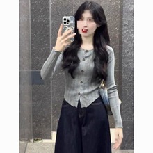 韩系温柔风修身长袖针织衫早秋新款超好看单排扣显瘦开衫上衣