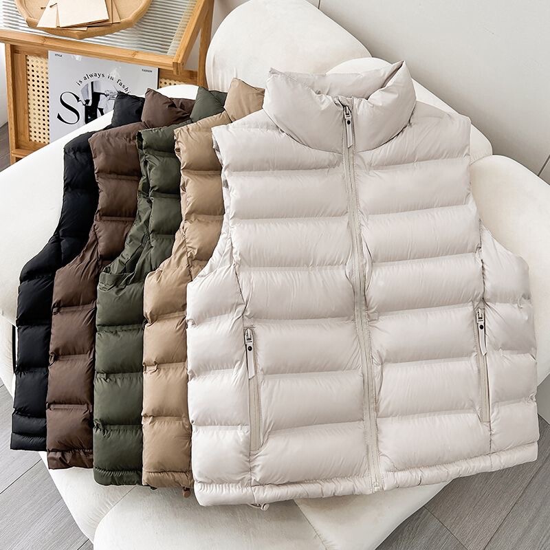 2025 new autumn and winter foreign trade women's stand collar sleeveless down cotton cotton-padded jacket vest small waistcoat coat