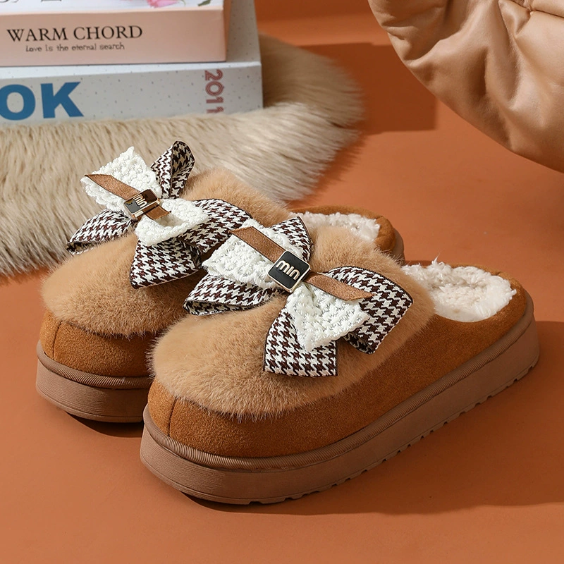 Бант хлопчатобумажные тапочки женские осенние и зимние теплые ноги