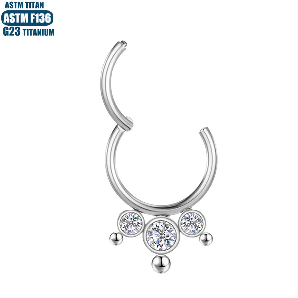 G23 Titanium Nose Ring Zircon Cluster Beads Seamless Open Ring Earrings Nose Piercing Septum Ring detail image 8