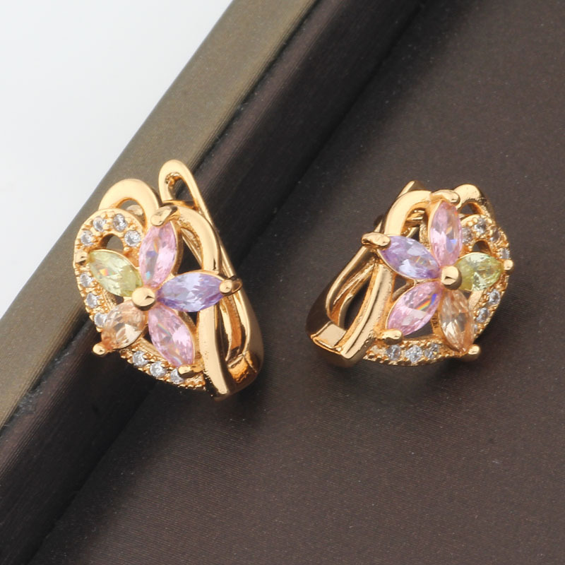 Aretes de Argolla de Flor con Circonia Galvanizado para Mujeres image 4