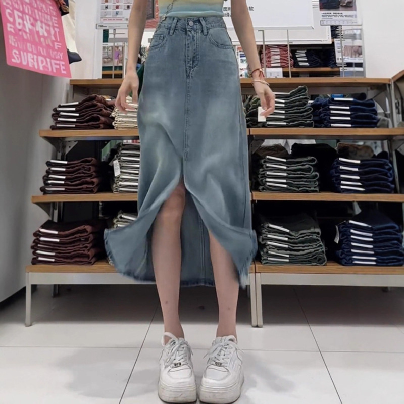 夏季薄款天丝牛仔半身裙女梨形身材大码胖mm高腰显瘦中长a字裙子|undefined