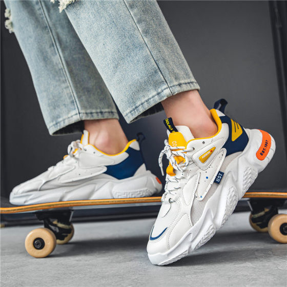 Spring Youth Wearing Mesh Casual Shoes Men's Sports Colorblock Casual Single-layer Shoes Student's New Thick-soled White Shoes