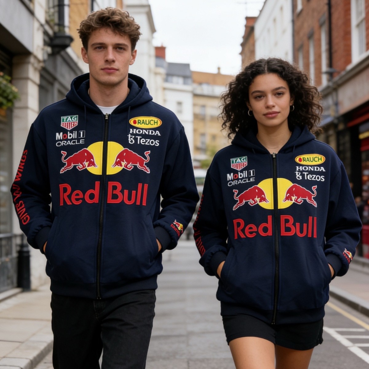 Spring and autumn Red Bull embroidered patchwork sweatshirt, popular hooded sweatshirt, embroidered zipper F1 racing jacket, custom-made