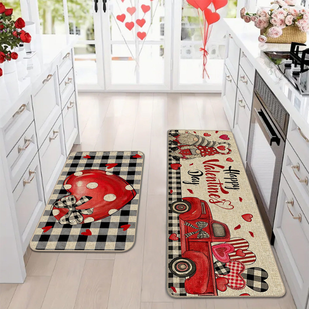 Amazon día de San Valentín alfombra de piso de cocina doméstica dos piezas conjuntos de alfombra de piso resistente a la suciedad y alfombra de puerta de entrada
