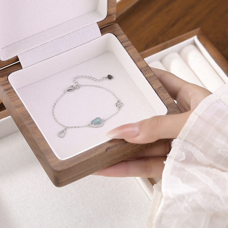Vòng tay bạc S925 đính ngọc bích và zircon hình bầu nước xanh — Xanh lục mẫu ngọc