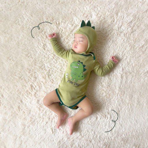 2024 spring Korean style baby jumpsuit ins style dinosaur shape printed harem baby bag fart suit