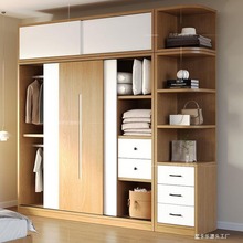 衣柜简约现代推拉门卧室实木衣橱组合整体经济型家用收纳轻奢板材