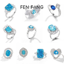 小红书同款S925银高碳钻戒指女冰花切蓝色锆石开口尾戒蝴蝶结指环