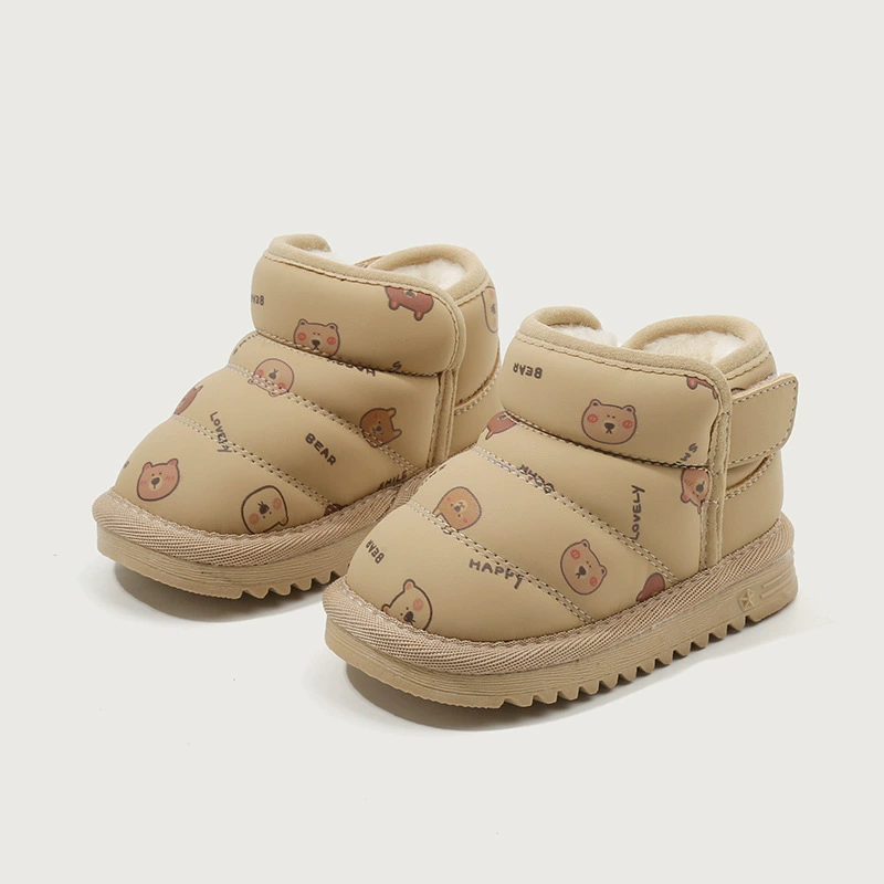 Детские снежные сапоги 2024 зимние новые модные корейские повседневные дикие бархатные теплые плоские хлопчатобумажные туфли